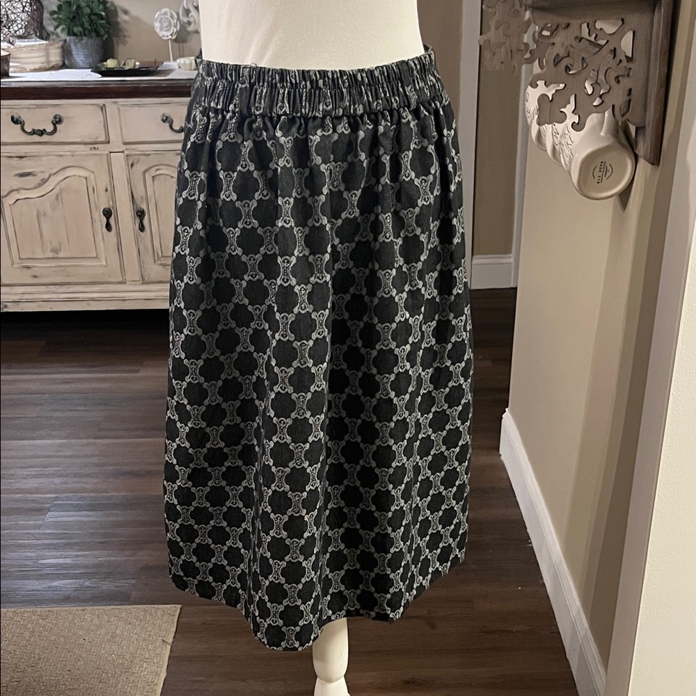 Celine Black & Gray Patterned Midi Skirt - Picture 2 of 7